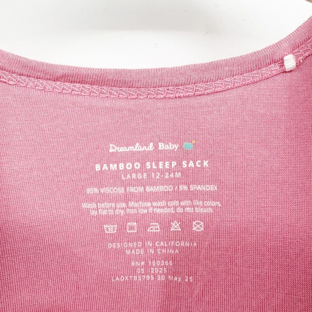 Dreamland Baby Girls Pink Bamboo Quilted Wearable Blanket Sleep Sack Size 12-24M